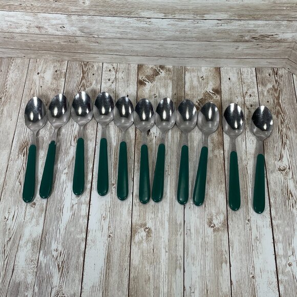 Vintage ONEIDA 55 Pc Lot Green Plastic Handle Utensil Stainless Steel Flatware - Picture 7 of 12